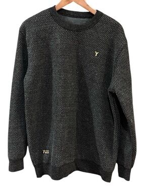 MENE BLD Men's Textured Crewneck Sweater - Black and Grey Geometric Design Sz XL